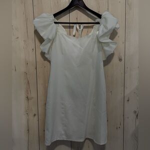 Puff-Sleeve Mini Dress in Cream